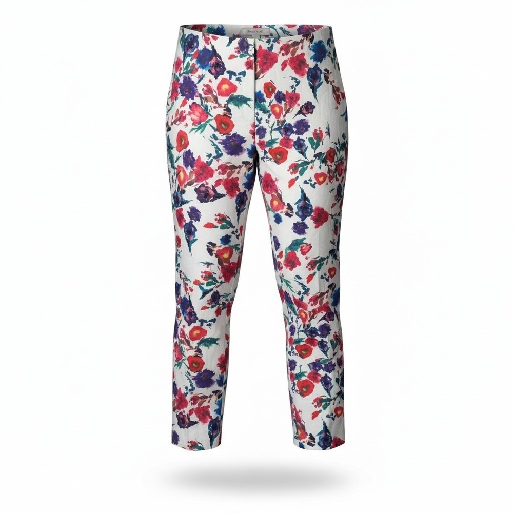 Foxcroft Floral Ankle Pants Cotton Size 16 White Career Casual Spring Garden